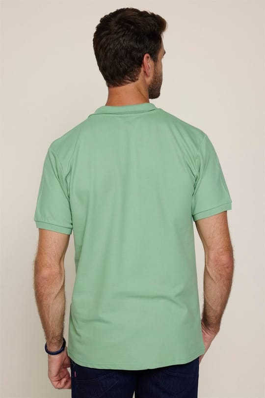 Erkek Slim Fit Dar Kesim %100 Pamuk Düz Pike Yeşil Polo Yaka Tişört