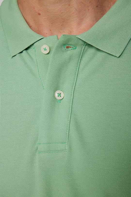 Erkek Slim Fit Dar Kesim %100 Pamuk Düz Pike Yeşil Polo Yaka Tişört