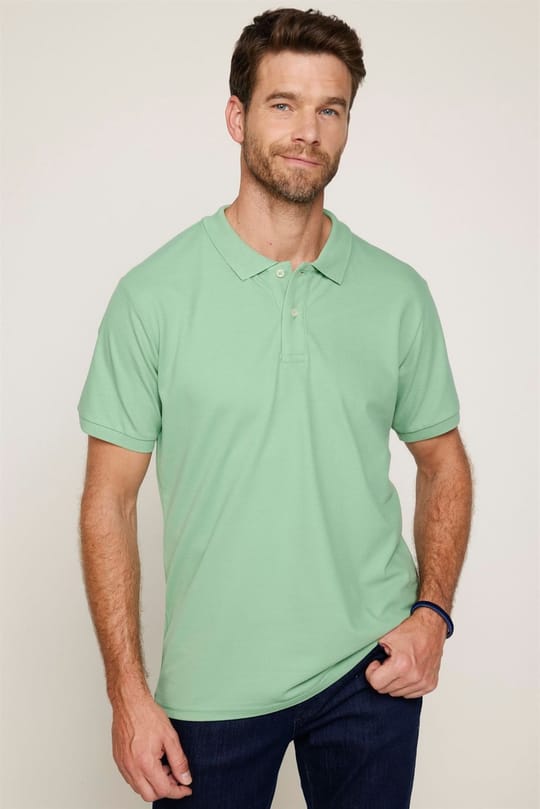 Erkek Slim Fit Dar Kesim %100 Pamuk Düz Pike Yeşil Polo Yaka Tişört