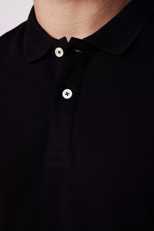 Erkek Slim Fit Dar Kesim %100 Pamuk Düz Pike Siyah Polo Yaka Tişört