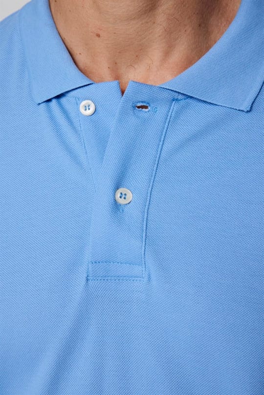 Erkek Slim Fit Dar Kesim %100 Pamuk Düz Pike Mavi Polo Yaka Tişört