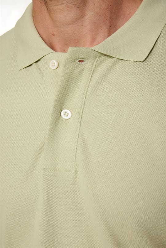 Erkek Slim Fit Dar Kesim %100 Pamuk Düz Pike Yeşil Polo Yaka Tişört