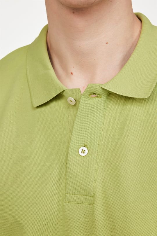 Erkek Slim Fit Dar Kesim %100 Pamuk Düz Pike Yeşil Polo Yaka Tişört