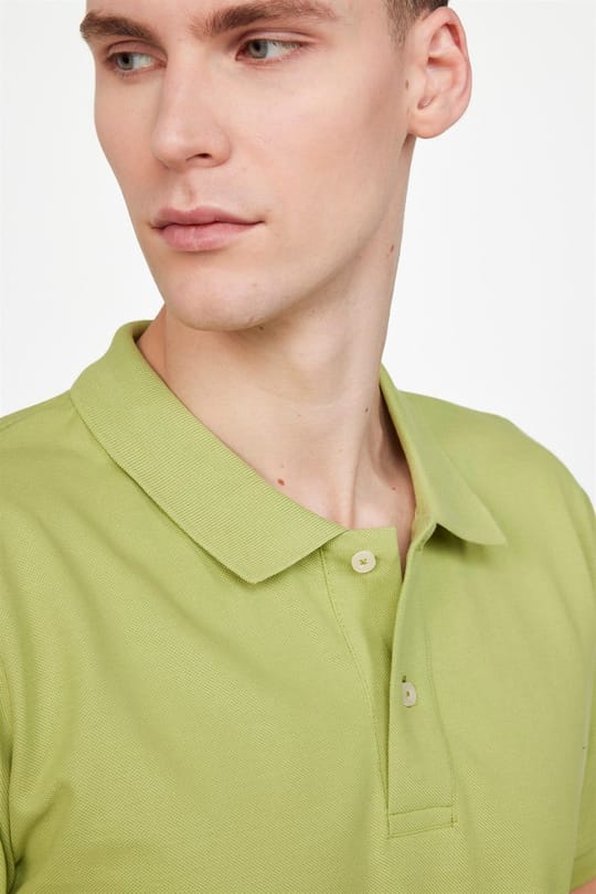 Erkek Slim Fit Dar Kesim %100 Pamuk Düz Pike Yeşil Polo Yaka Tişört