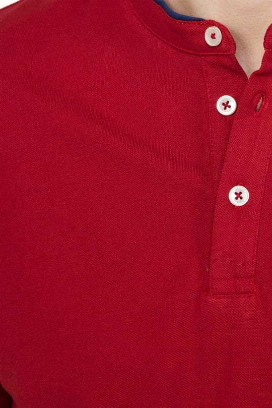 Erkek Slim Fit Dar Kesim %100 Pamuk Düz Pike Bordo Hakim Yaka Tişört