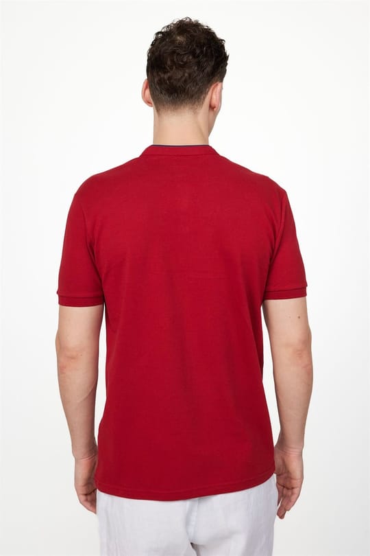Erkek Slim Fit Dar Kesim %100 Pamuk Düz Pike Bordo Hakim Yaka Tişört