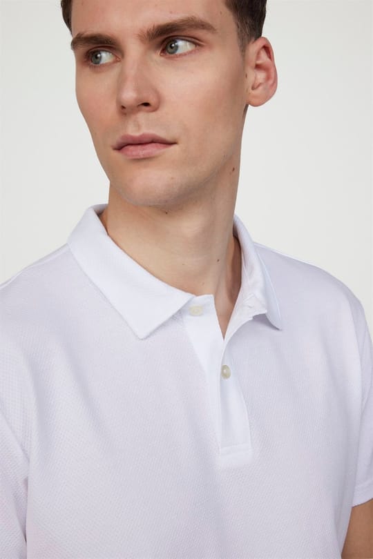 Erkek Slim Fit Dar Kesim %100 Pamuk Desenli Beyaz Polo Yaka Tişört