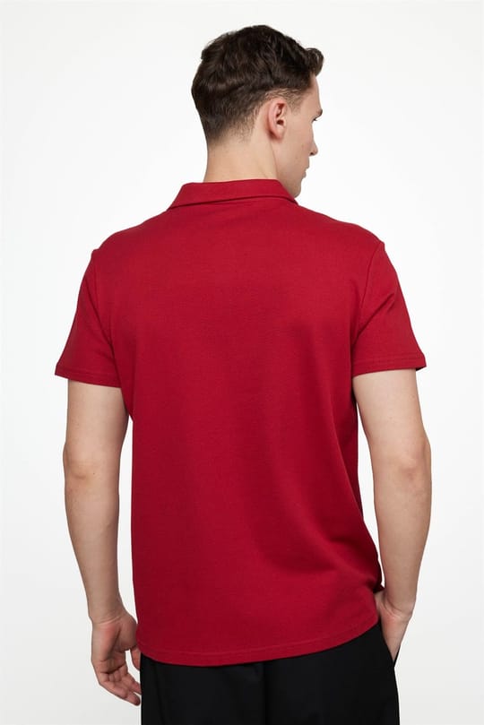 Erkek Slim Fit Dar Kesim %100 Pamuk Desenli Bordo Polo Yaka Tişört