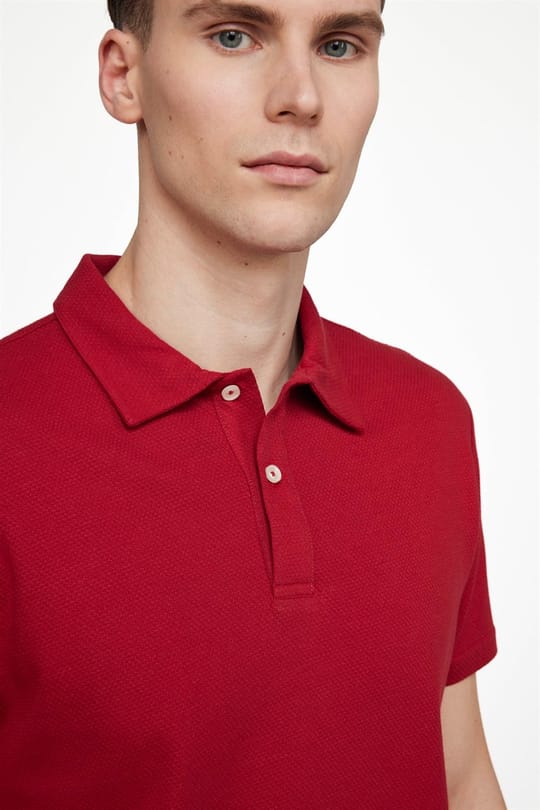 Erkek Slim Fit Dar Kesim %100 Pamuk Desenli Bordo Polo Yaka Tişört