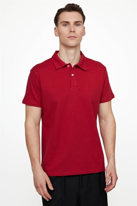 Erkek Slim Fit Dar Kesim %100 Pamuk Desenli Bordo Polo Yaka Tişört