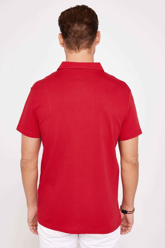 Erkek Slim Fit Dar Kesim %100 Pamuk Desenli Bordo Polo Yaka Tişört