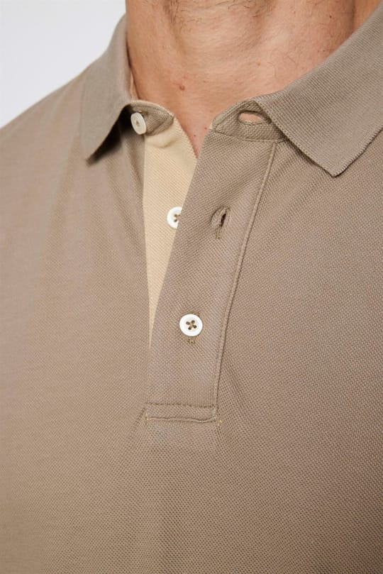 Erkek Slim Fit Dar Kesim %100 Pamuk Düz Pike Bej Polo Yaka Tişört