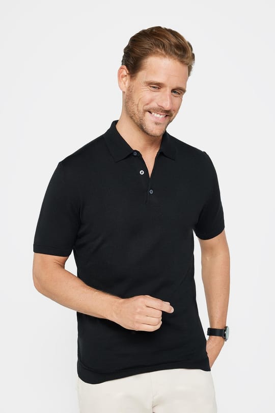 Erkek Slim Fit Dar Kesim Pamuklu Örme Triko Siyah Polo Yaka Tişört