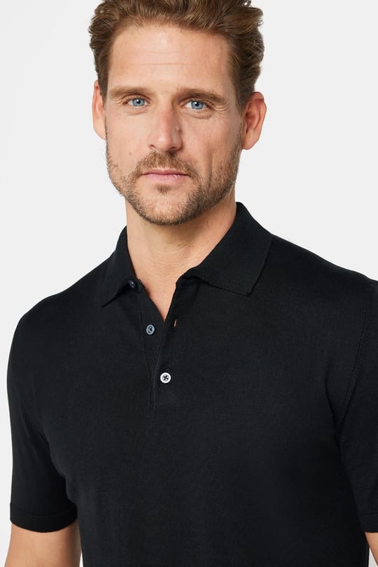 Erkek Slim Fit Dar Kesim Pamuklu Örme Triko Siyah Polo Yaka Tişört