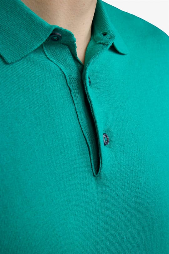 Erkek Slim Fit Dar Kesim Pamuklu Örme Triko Yeşil Polo Yaka Tişört