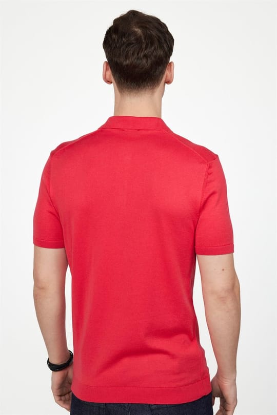 Erkek Slim Fit Dar Kesim Pamuklu Örme Triko Pembe Polo Yaka Tişört