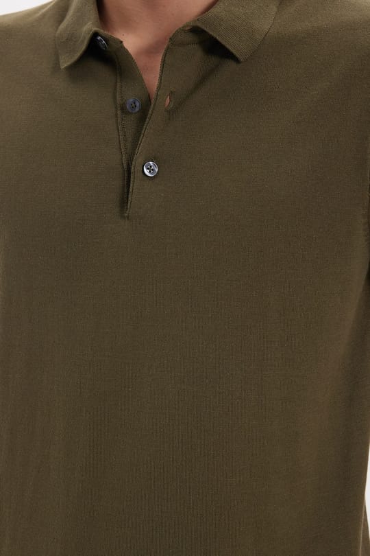 Erkek Slim Fit Dar Kesim Pamuklu Örme Triko Haki Polo Yaka Tişört