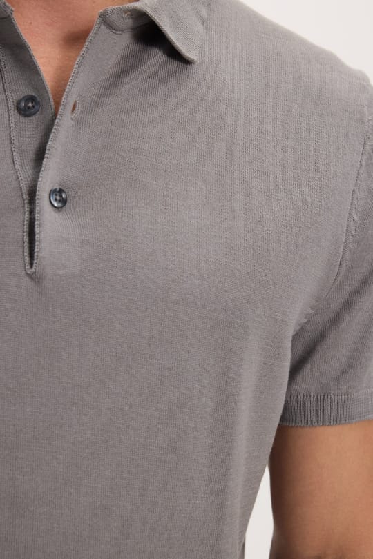 Erkek Slim Fit Dar Kesim Pamuklu Örme Triko Gri Polo Yaka Tişört