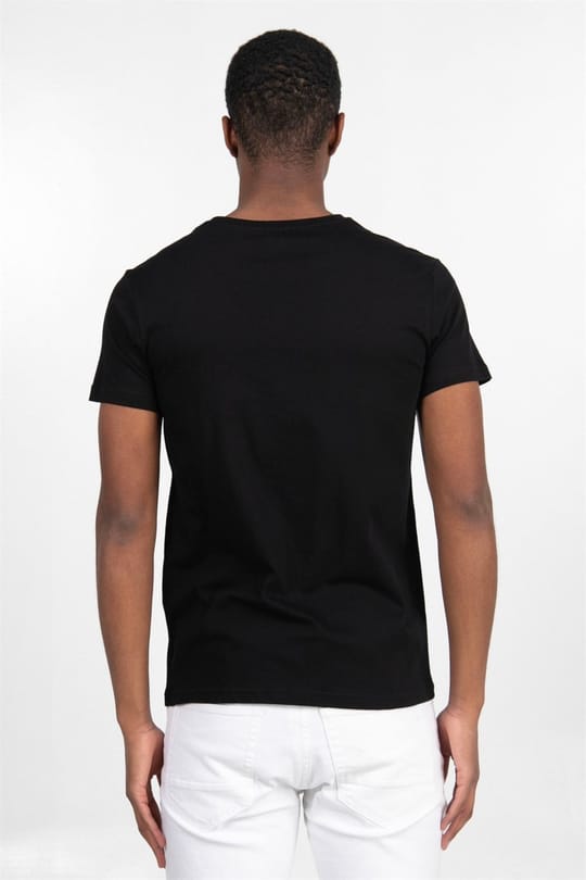 Erkek Slim Fit Dar Kesim %100 Pamuk Yumuşak Dokulu Baskılı Siyah Bisiklet Yaka Tişört