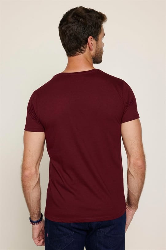 Erkek Slim Fit Dar Kesim %100 Pamuk Yumuşak Dokulu Baskılı Bordo Bisiklet Yaka Tişört