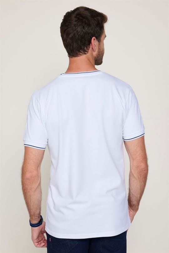 Erkek Slim Fit Dar Kesim %100 Pamuk Düz Pike Beyaz Bisiklet Yaka Tişört