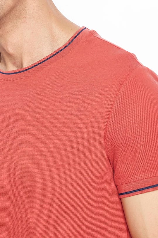 Erkek Slim Fit Dar Kesim %100 Pamuk Düz Pike Kiremit Bisiklet Yaka Tişört