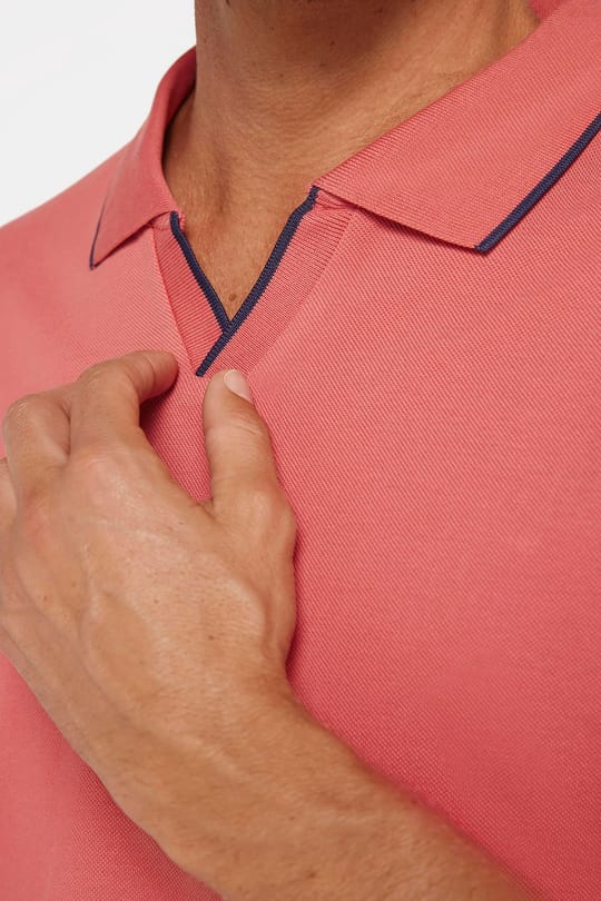 Erkek Slim Fit Dar Kesim %100 Pamuk Düz Pike Düğmesiz Pudra Polo Yaka Tişört