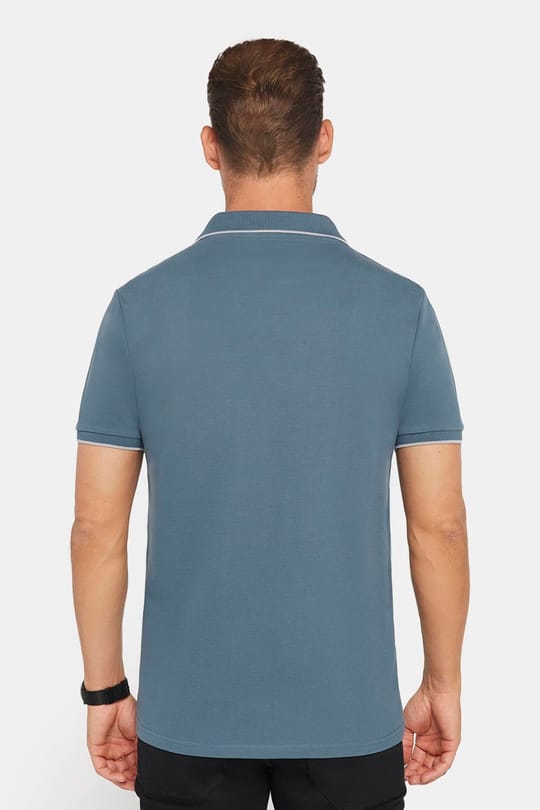 Erkek Slim Fit Dar Kesim %100 Pamuk Düz Pike Düğmesiz Antrasit Polo Yaka Tişört