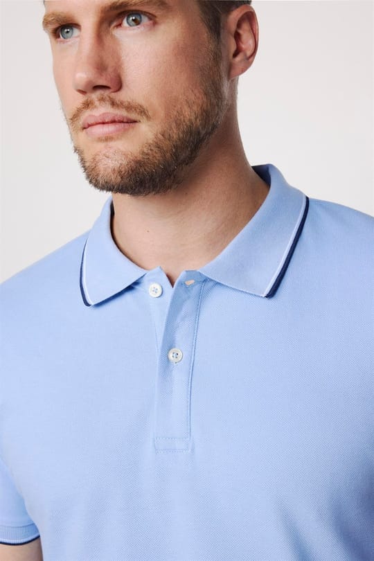 Erkek Polo Yaka Slim Fit Yaka ve Kol Şeritli Pike  Tişört