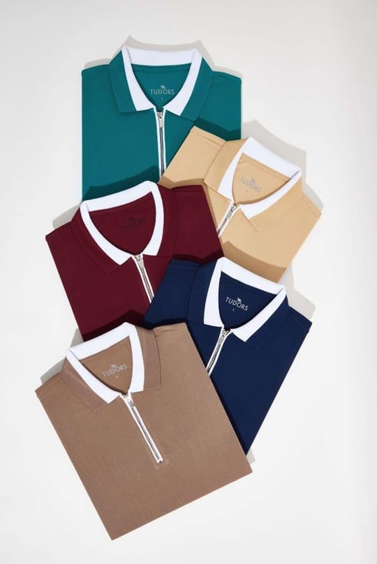 Erkek 5'li Paket Lacivert-Vişne-Vizon-Yeşil-Kum Slim Fit Dar Kesim Pamuklu Düz Fermuarlı Pike Polo Yaka Tişört