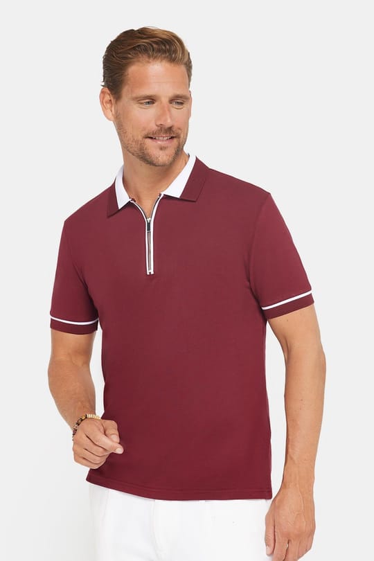 Erkek 5li Paket Lacivert-Vişne-Vizon-Yeşil-Kum Slim Fit Dar Kesim Pamuklu Düz Fermuarlı Pike Polo Yaka Tişört
