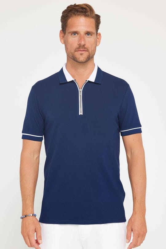 Erkek 5li Paket Lacivert-Vişne-Vizon-Yeşil-Kum Slim Fit Dar Kesim Pamuklu Düz Fermuarlı Pike Polo Yaka Tişört