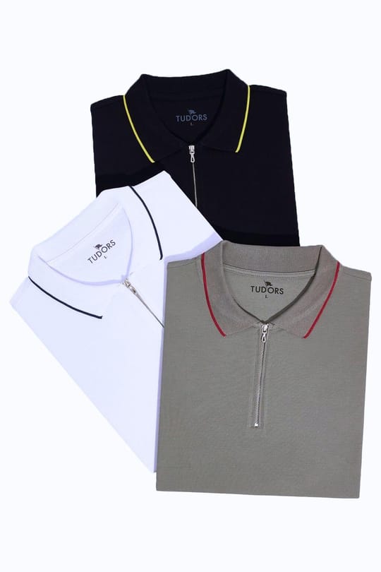 Erkek 3'lü Paket Lacivert-Gri-Beyaz Slim Fit Dar Kesim Pamuklu Düz Pike Polo Yaka Tişört