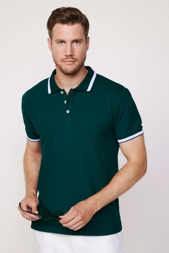 Erkek 3lü Paket Turkuaz-Açık Mavi-Yeşil Slim Fit Dar Kesim Pamuklu Düz Pike Polo Yaka Tişört