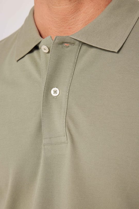 Erkek Slim Fit Dar Kesim %100 Pamuk Düz Pike Yeşil Polo Yaka Tişört