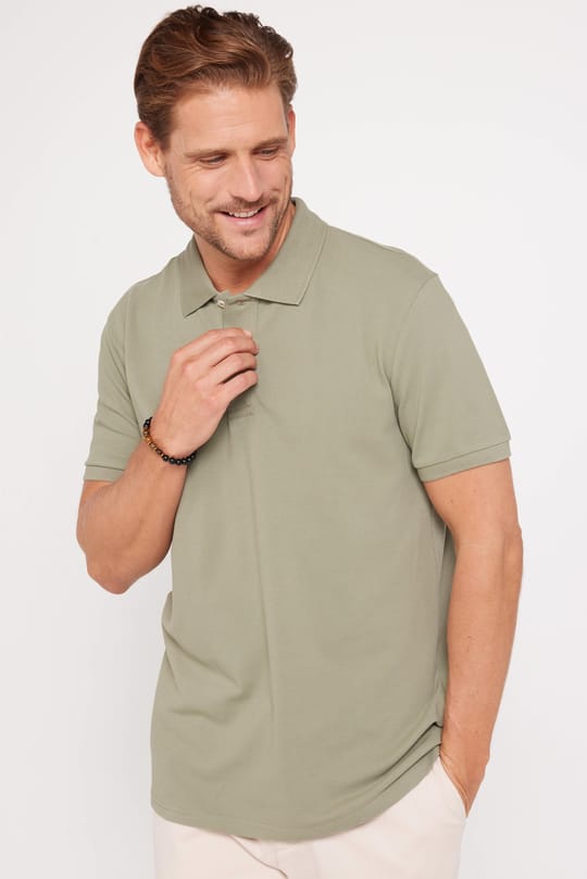 Erkek Slim Fit Dar Kesim %100 Pamuk Düz Pike Yeşil Polo Yaka Tişört