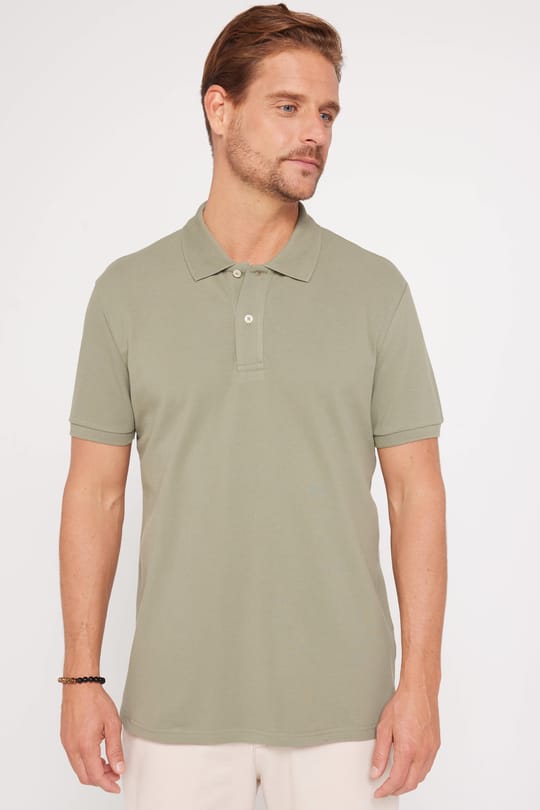 Erkek Slim Fit Dar Kesim %100 Pamuk Düz Pike Yeşil Polo Yaka Tişört