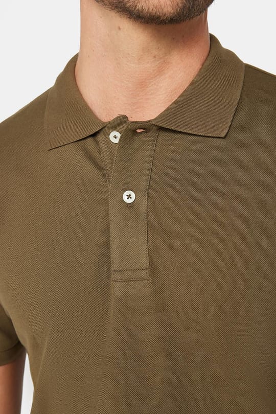 Erkek Slim Fit Dar Kesim %100 Pamuk Düz Pike Haki Polo Yaka Tişört