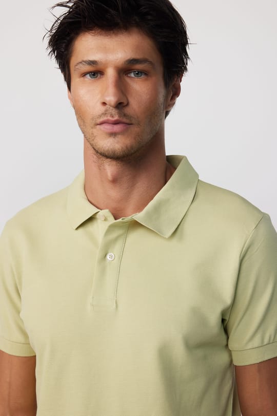 Erkek Slim Fit Dar Kesim %100 Pamuk Düz Pike Yeşil Polo Yaka Tişört