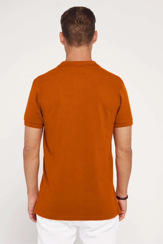 Erkek Slim Fit Dar Kesim %100 Pamuk Düz Pike Kahverengi Polo Yaka Tişört