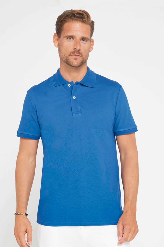 Erkek Slim Fit Dar Kesim %100 Pamuk Düz Pike İndigo Polo Yaka Tişört