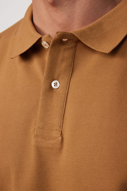 Erkek Slim Fit Dar Kesim %100 Pamuk Düz Pike Kahverengi Polo Yaka Tişört