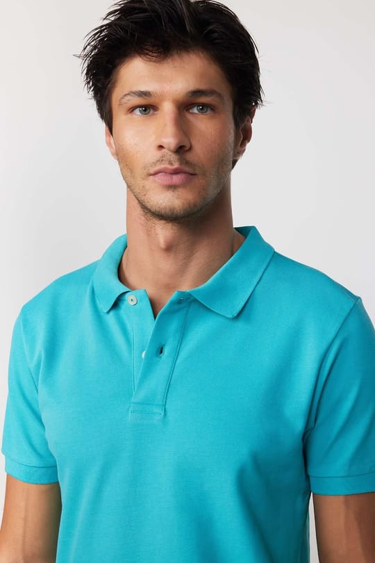 Erkek Polo Yaka Slim Fit Düz Pamuk Pike Yeşil Tişört