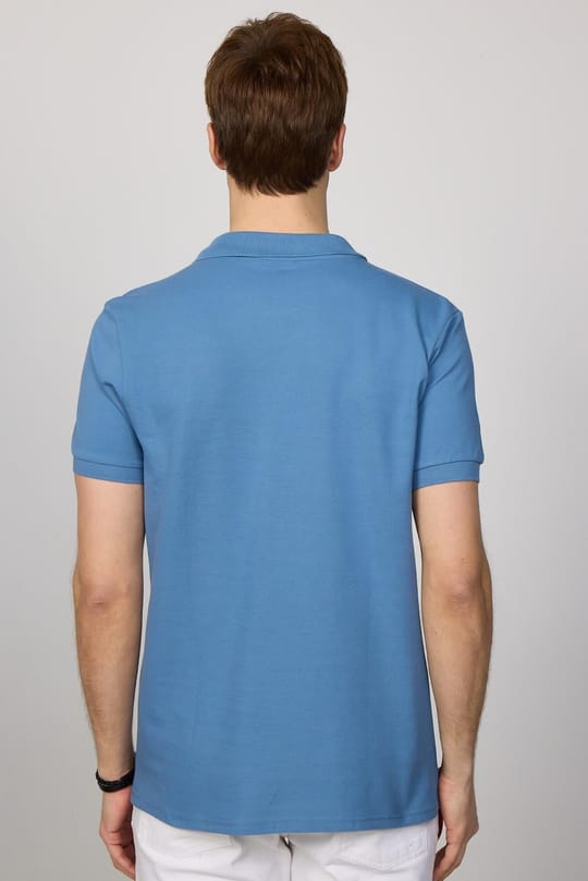 Erkek Slim Fit Dar Kesim %100 Pamuk Düz Pike Petrol Renk Polo Yaka Tişört