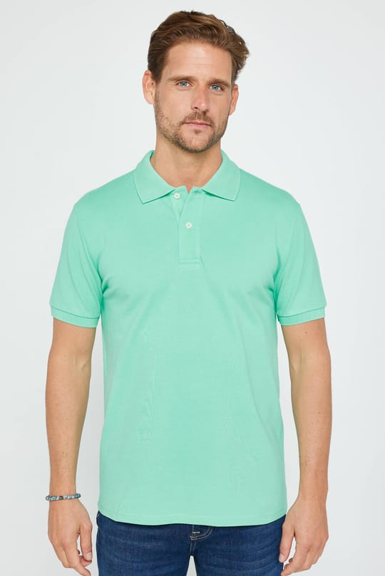 Erkek Slim Fit Dar Kesim %100 Pamuk Düz Pike Yeşil Polo Yaka Tişört