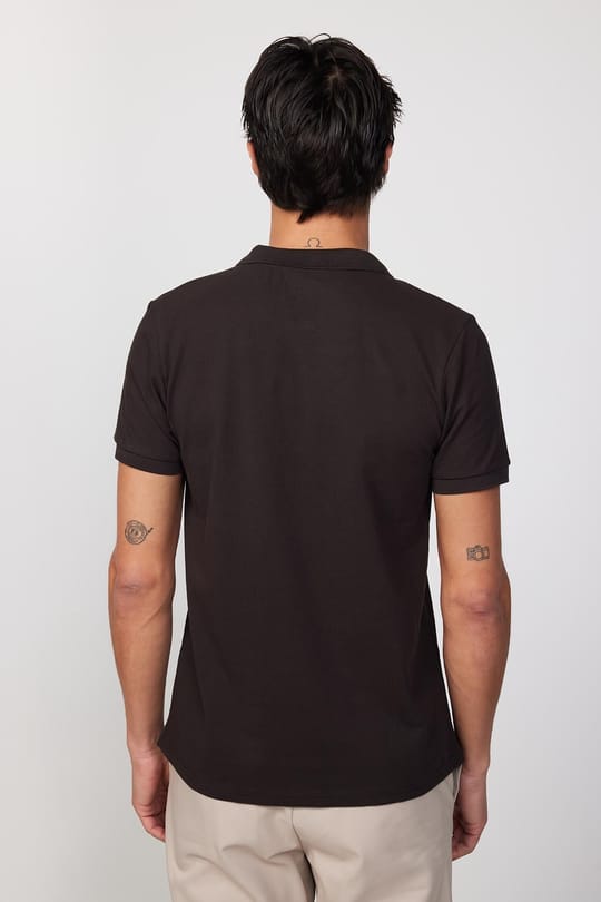 Erkek Slim Fit Dar Kesim %100 Pamuk Düz Pike Kahverengi Polo Yaka Tişört