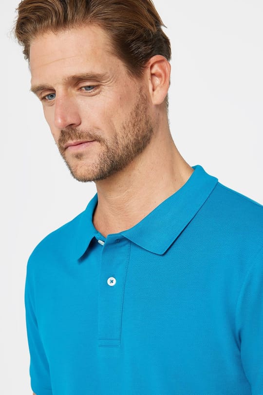 Erkek Slim Fit Dar Kesim %100 Pamuk Düz Pike Mavi Polo Yaka Tişört