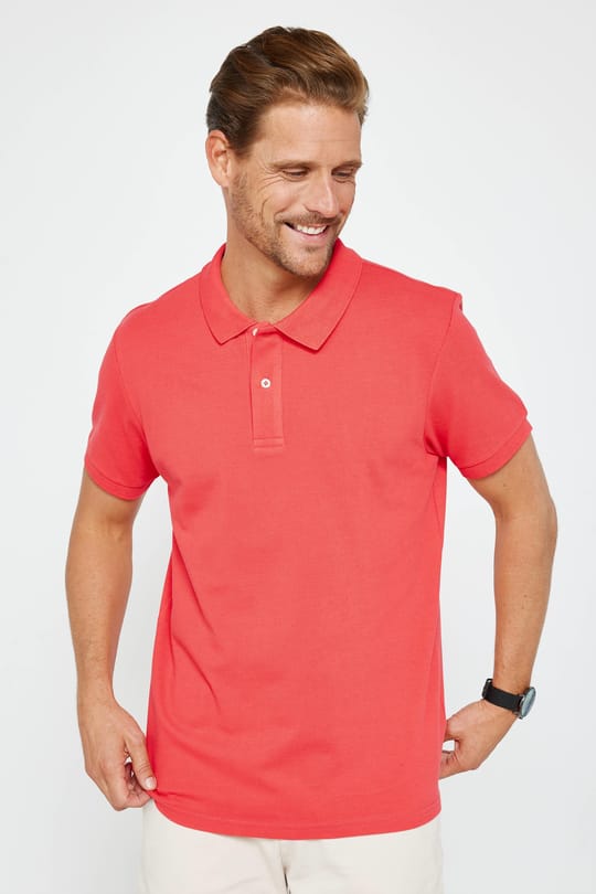 Erkek Slim Fit Dar Kesim %100 Pamuk Düz Pike Nar Renk Polo Yaka Tişört