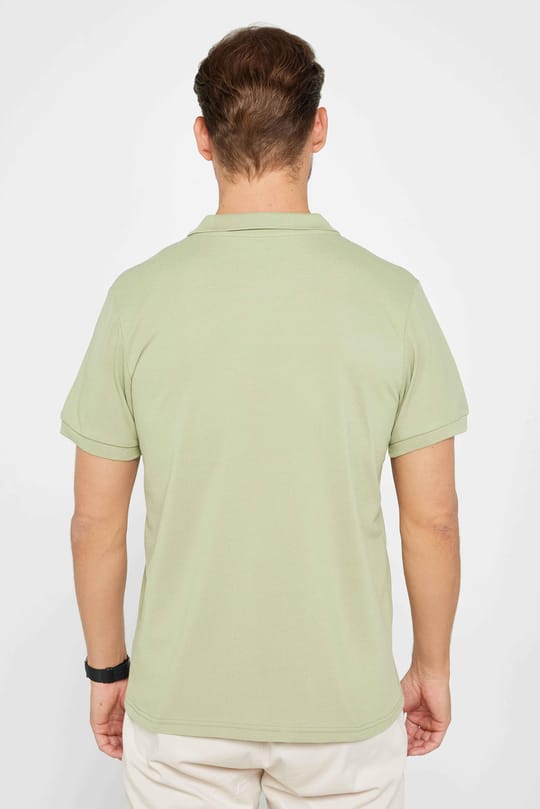 Erkek Slim Fit Dar Kesim %100 Pamuk Düz Pike Yeşil Polo Yaka Tişört