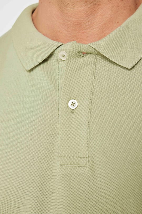 Erkek Slim Fit Dar Kesim %100 Pamuk Düz Pike Yeşil Polo Yaka Tişört